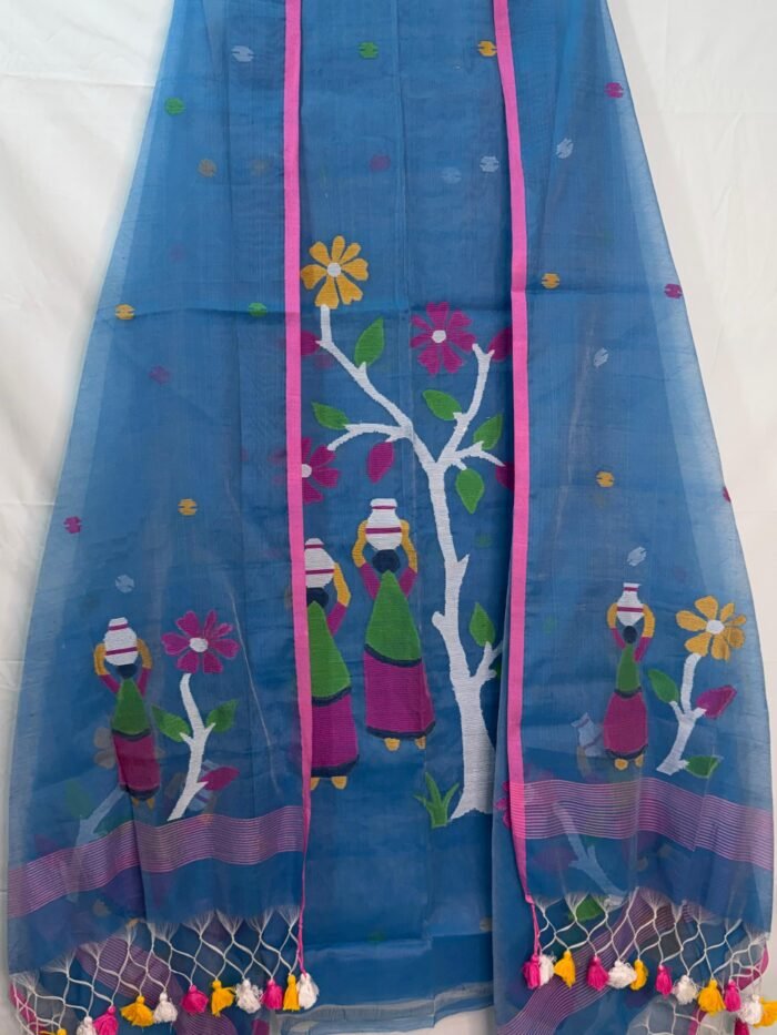 Muslin Handcrafted Folk Art Top & Dupatta Set – Unstitched