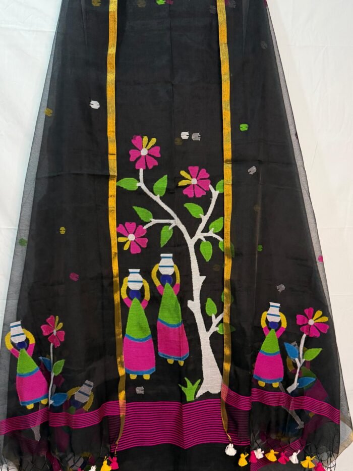 Muslin Handcrafted Folk Art Top & Dupatta Set – Unstitched