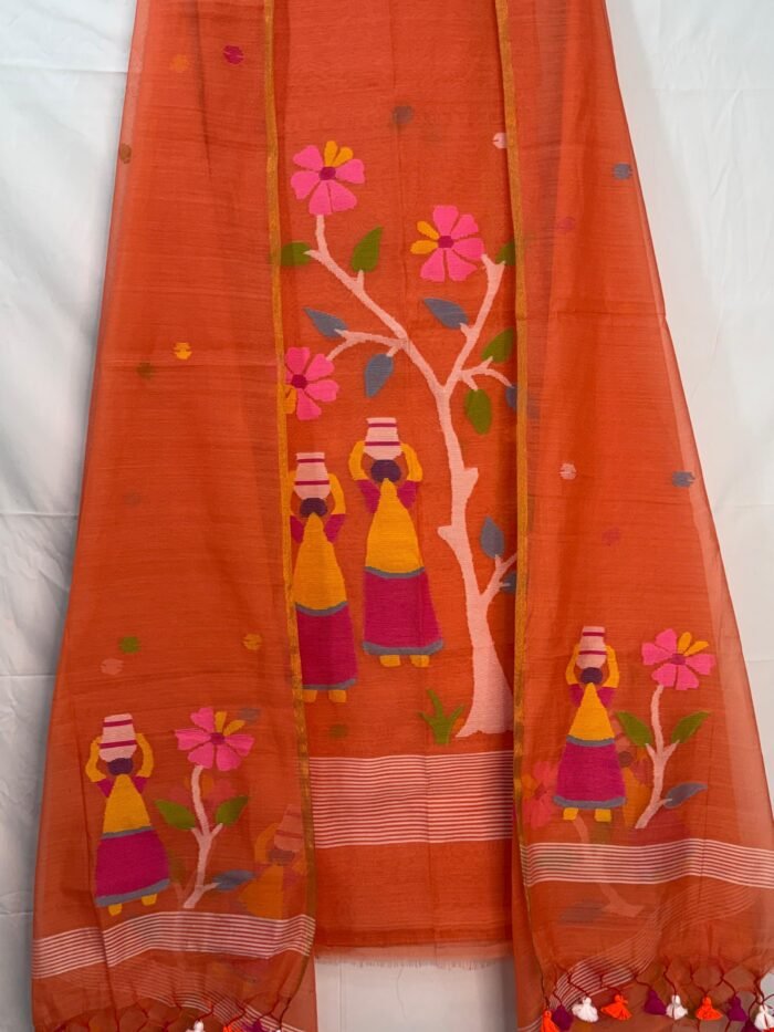Muslin Handcrafted Folk Art Top & Dupatta Set – Unstitched