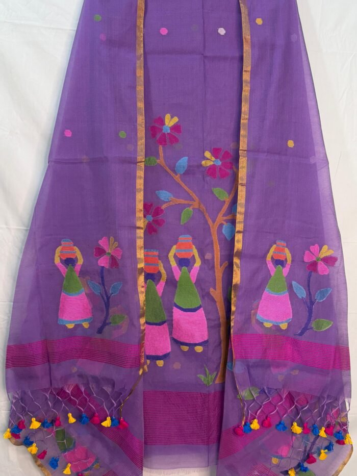 Muslin Handcrafted Folk Art Top & Dupatta Set – Unstitched