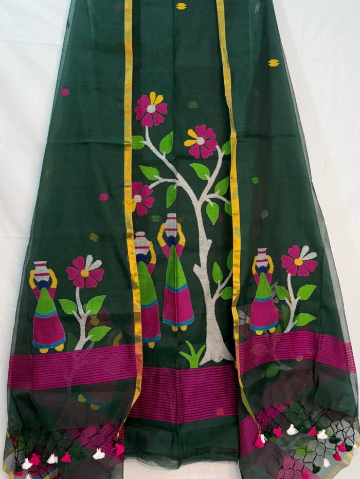 Muslin Handcrafted Folk Art Top & Dupatta Set – Unstitched