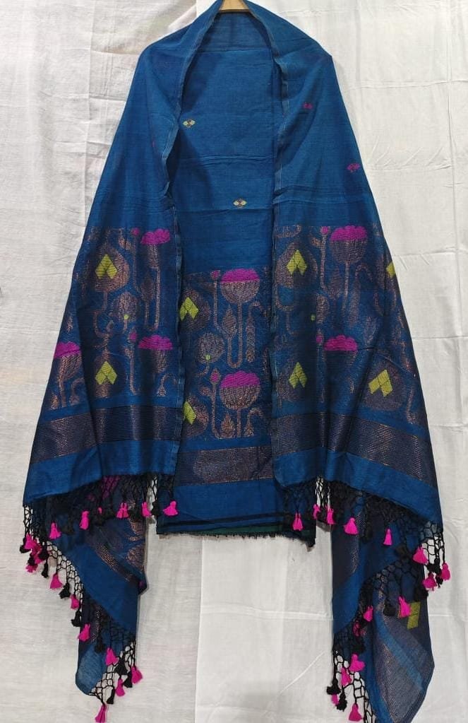 Classic Cotton Weaving Top & Dupatta Set (Unstitched)
