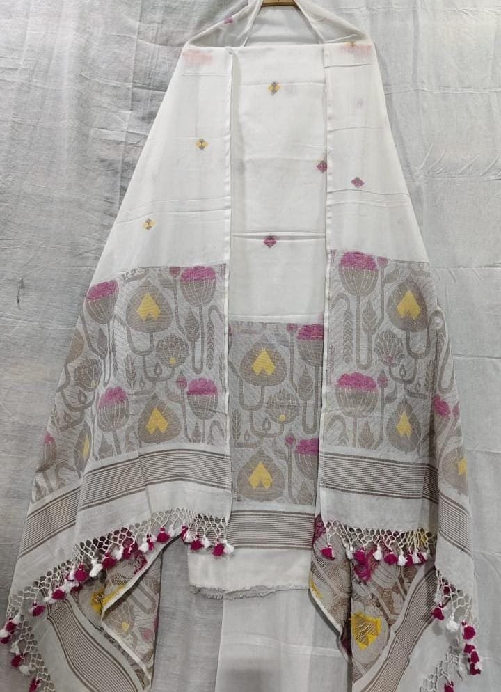 Classic Cotton Weaving Top & Dupatta Set (Unstitched)