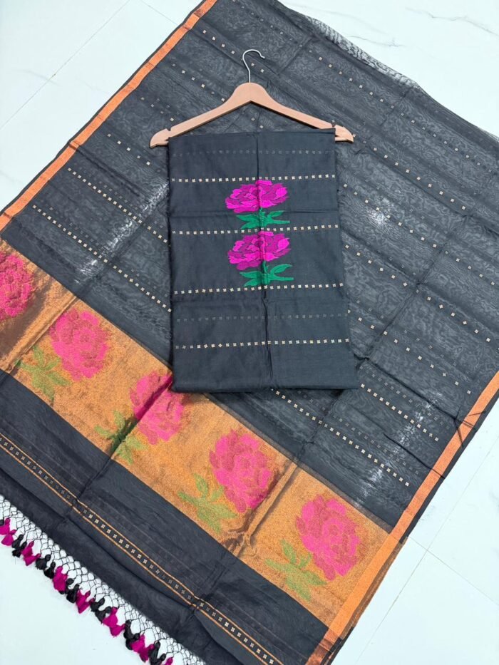 Exquisite Muslin Saree with Sequence Body and Handwoven Animal Motifs