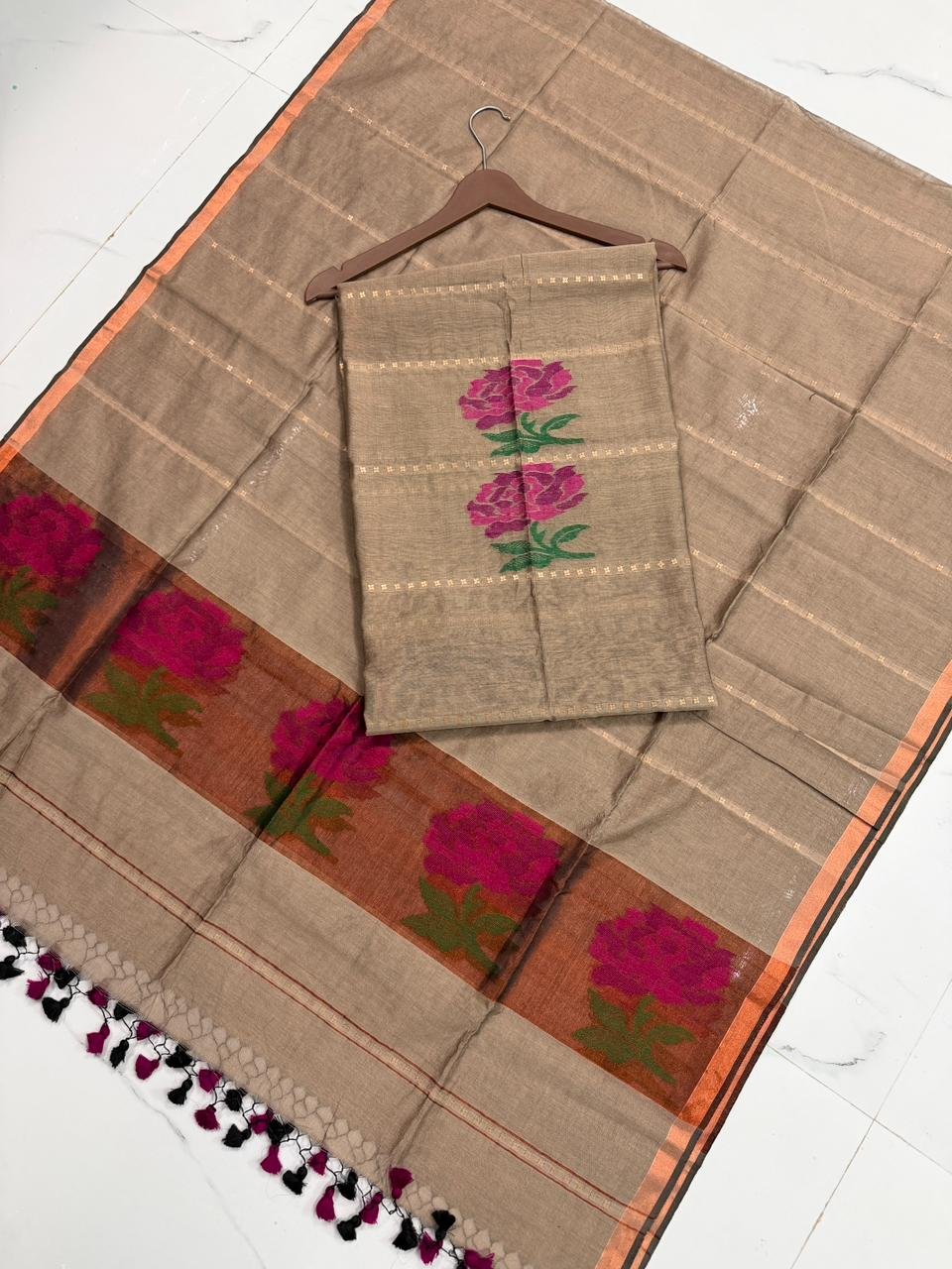 Exquisite Muslin Saree with Sequence Body and Handwoven Animal Motifs