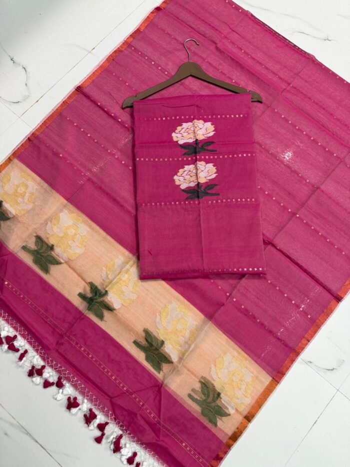 Exquisite Muslin Saree with Sequence Body and Handwoven Animal Motifs