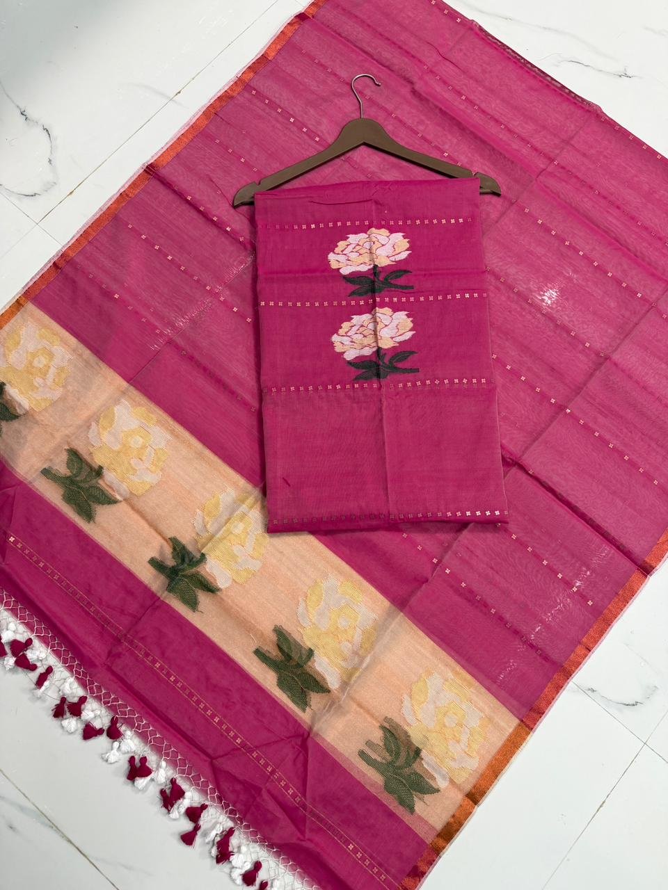 Exquisite Muslin Saree with Sequence Body and Handwoven Animal Motifs