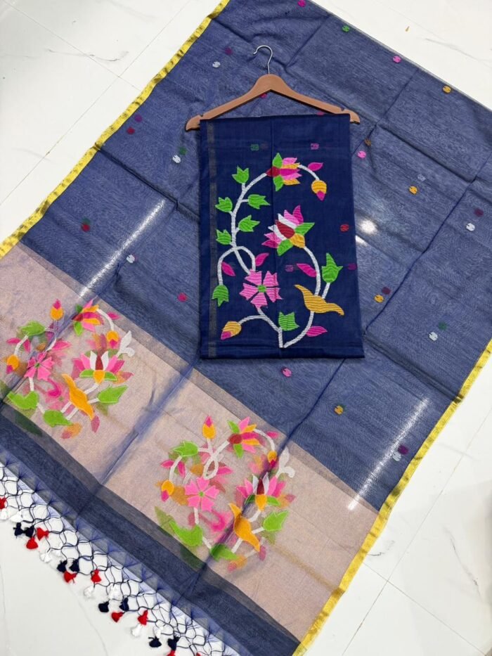 Premium Muslin Unstitched Suite with Artistic Floral Vines & Jamdani Butti