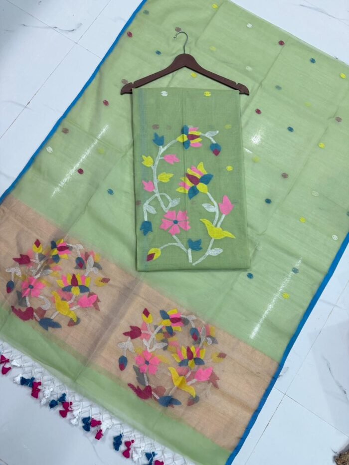 Premium Muslin Unstitched Suite with Artistic Floral Vines & Jamdani Butti
