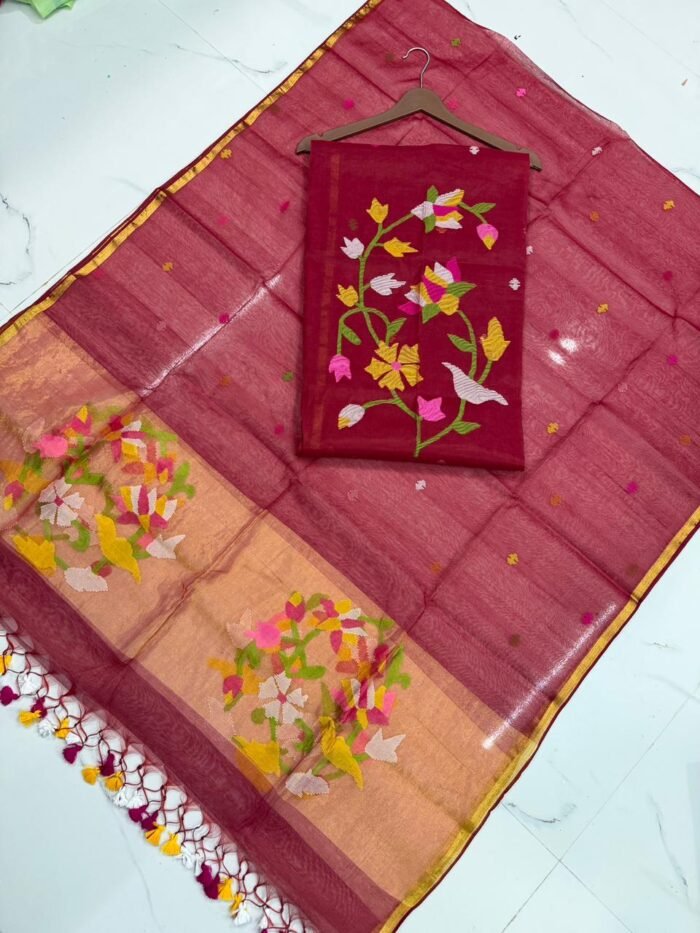 Premium Muslin Unstitched Suite with Artistic Floral Vines & Jamdani Butti