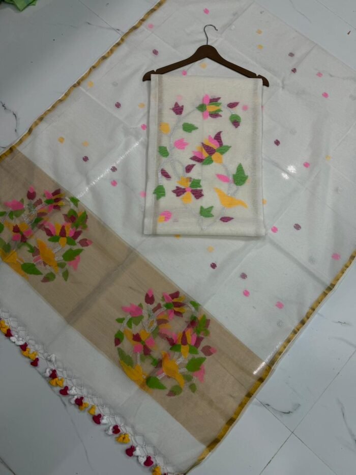 Premium Muslin Unstitched Suite with Artistic Floral Vines & Jamdani Butti
