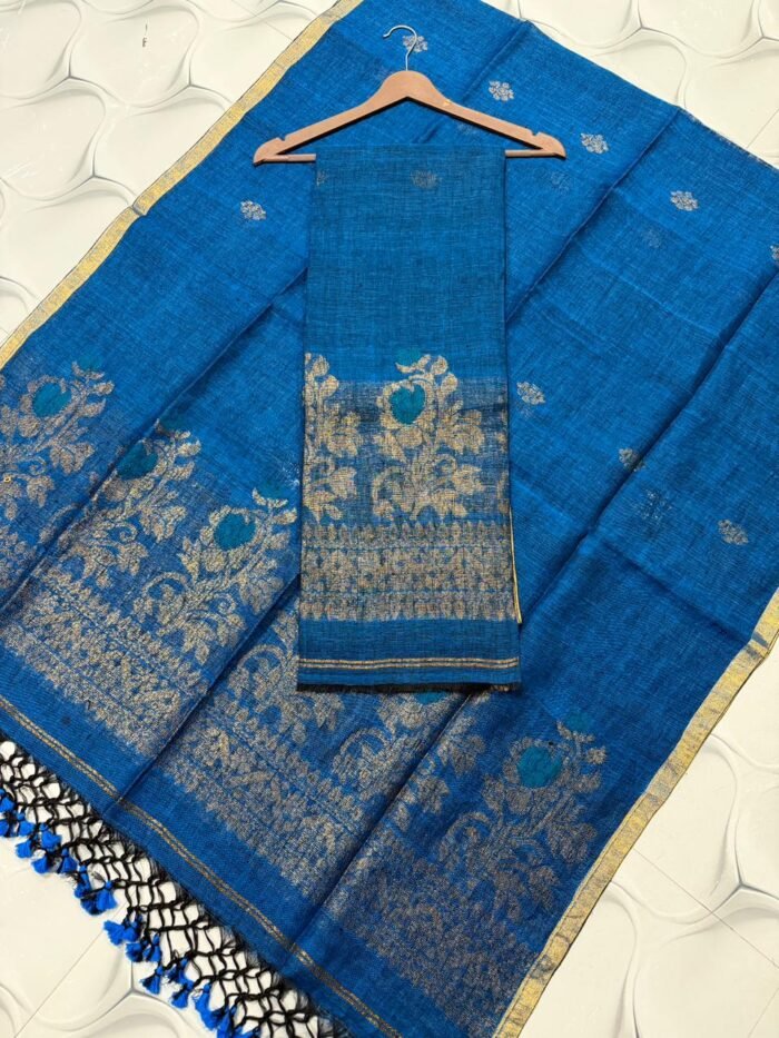 Premium Linen Floral Weaving Top & Dupatta Set (Unstitched)