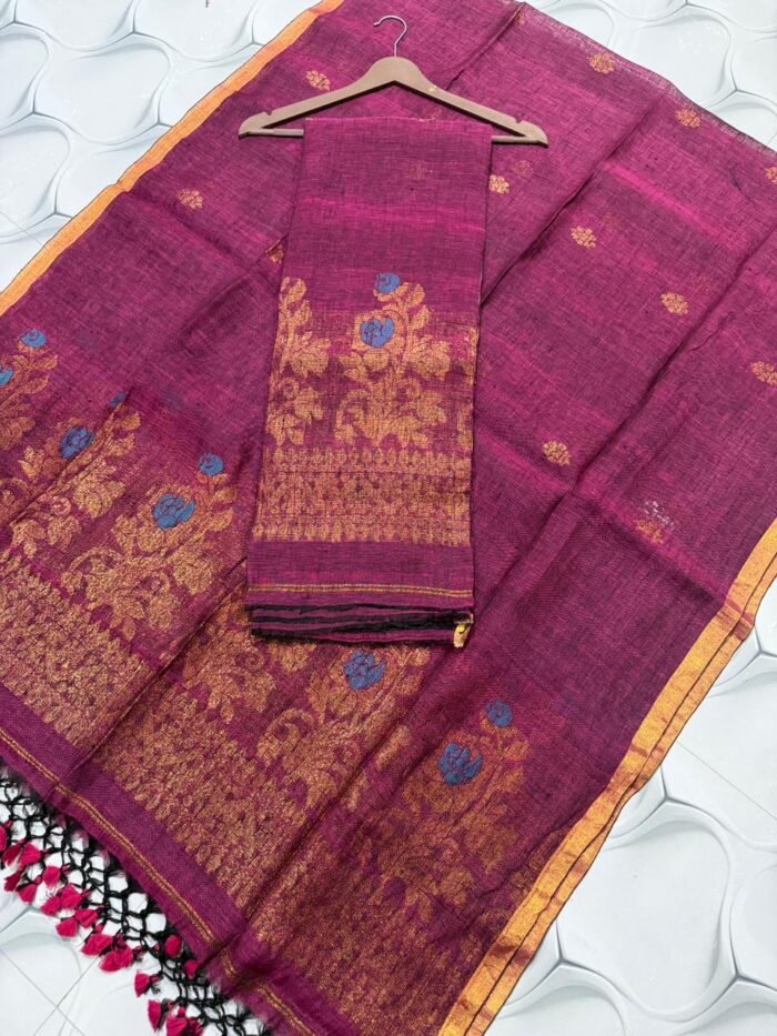 Premium Linen Floral Weaving Top & Dupatta Set (Unstitched)