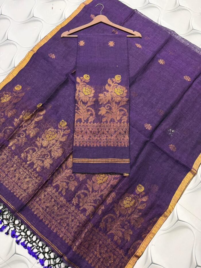 Premium Linen Floral Weaving Top & Dupatta Set (Unstitched)