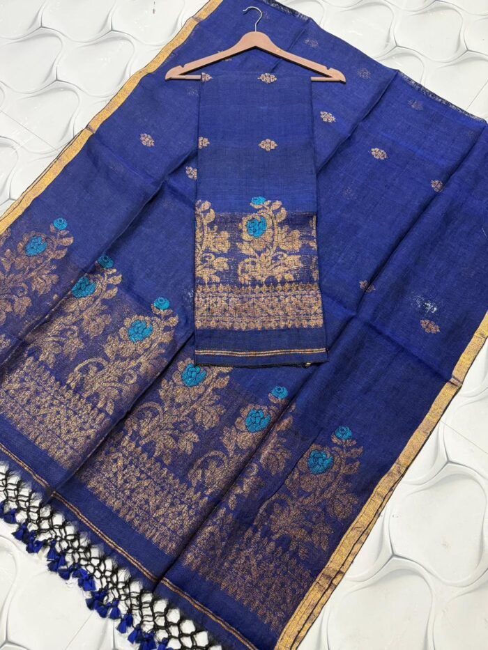Premium Linen Floral Weaving Top & Dupatta Set (Unstitched)
