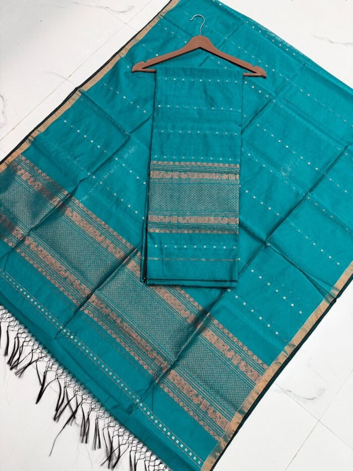 Premium Muslin Unstitched Suite with Sequence Embellishments & Zari Borders