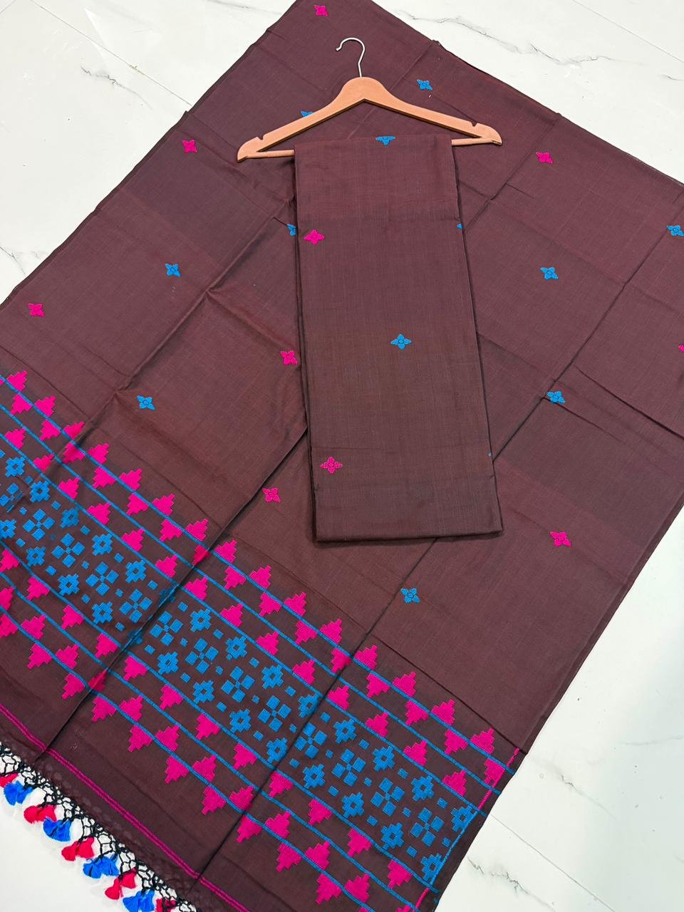 Premium Muslin Unstitched Suite with Geometric Jamdani Butti & Patterned Border