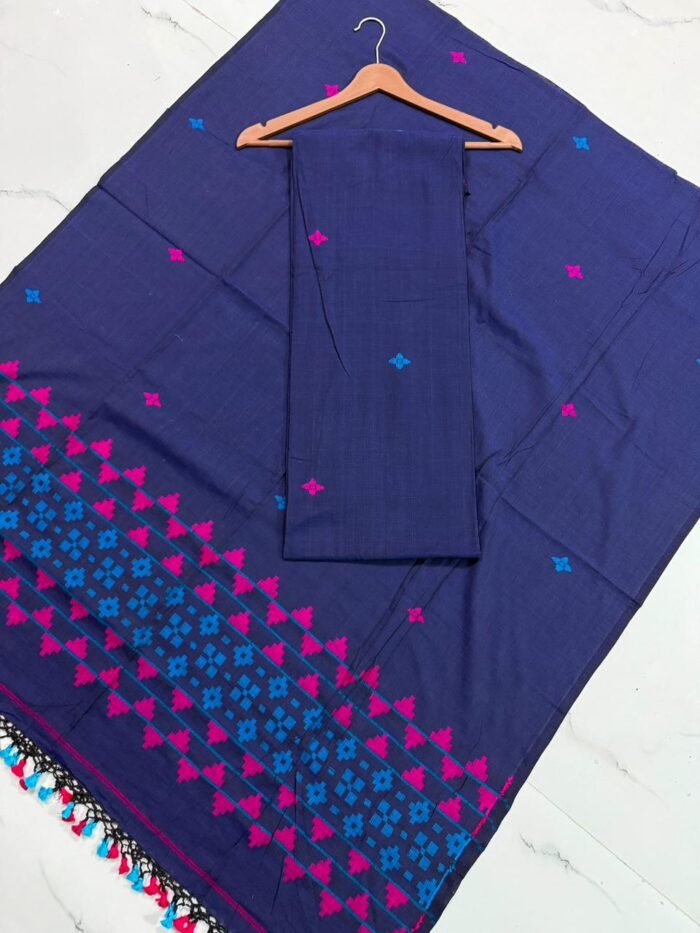 Premium Muslin Unstitched Suite with Geometric Jamdani Butti & Patterned Border