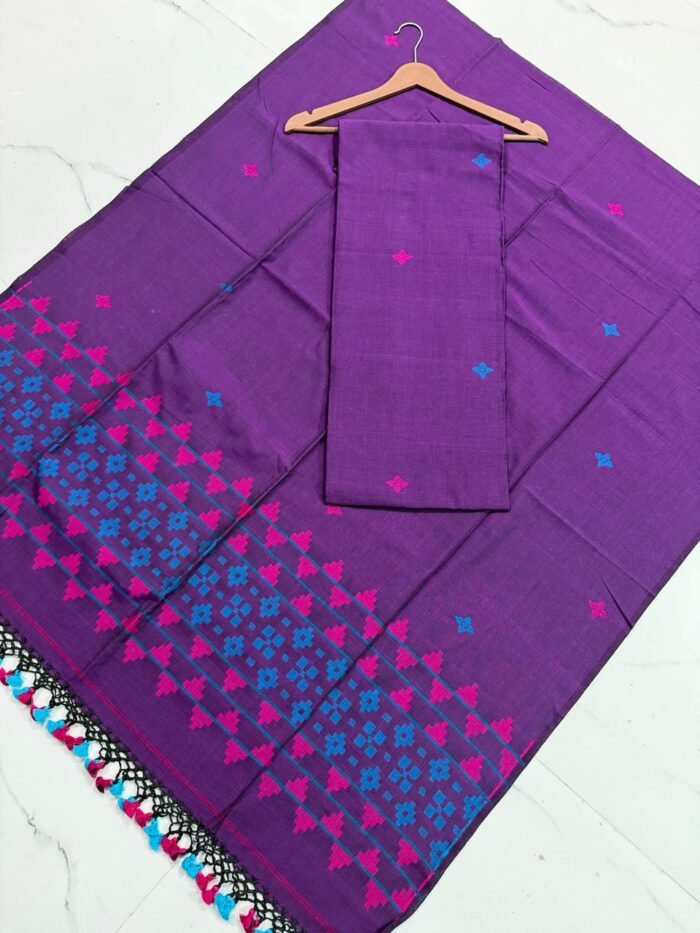 Premium Muslin Unstitched Suite with Geometric Jamdani Butti & Patterned Border