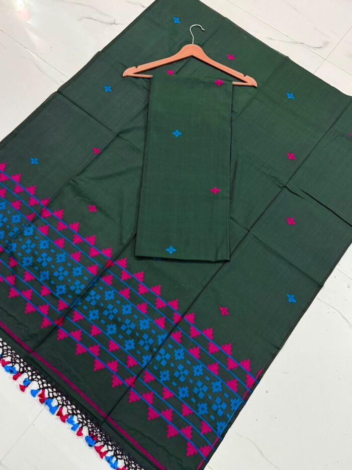 Premium Muslin Unstitched Suite with Geometric Jamdani Butti & Patterned Border