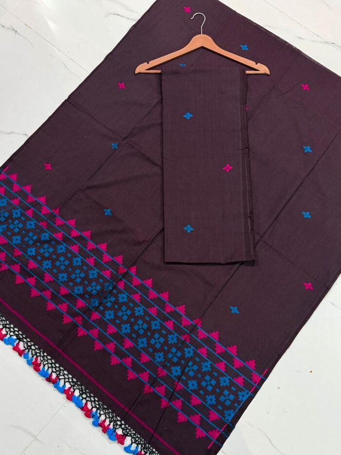 Premium Muslin Unstitched Suite with Geometric Jamdani Butti & Patterned Border