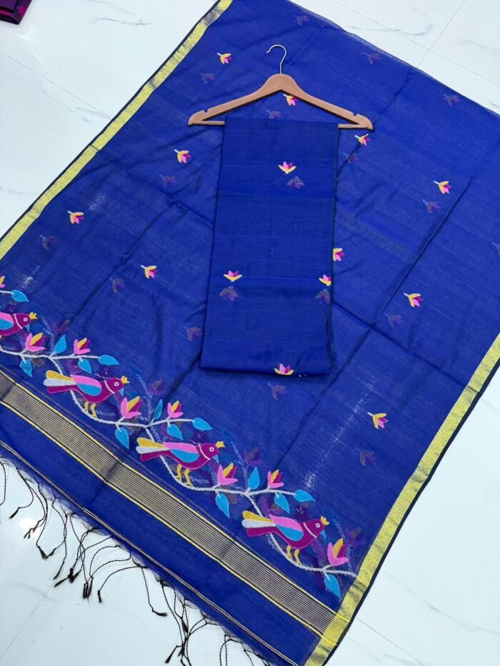Premium Muslin Unstitched Suite with Avian Jamdani Artistry & Metallic Borders