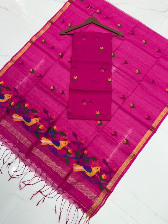 Premium Muslin Unstitched Suite with Avian Jamdani Artistry & Metallic Borders