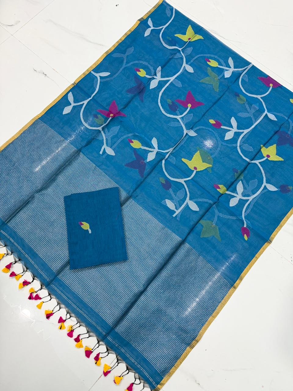 Premium Muslin Unstitched Suite with All-Over Jamdani Weave