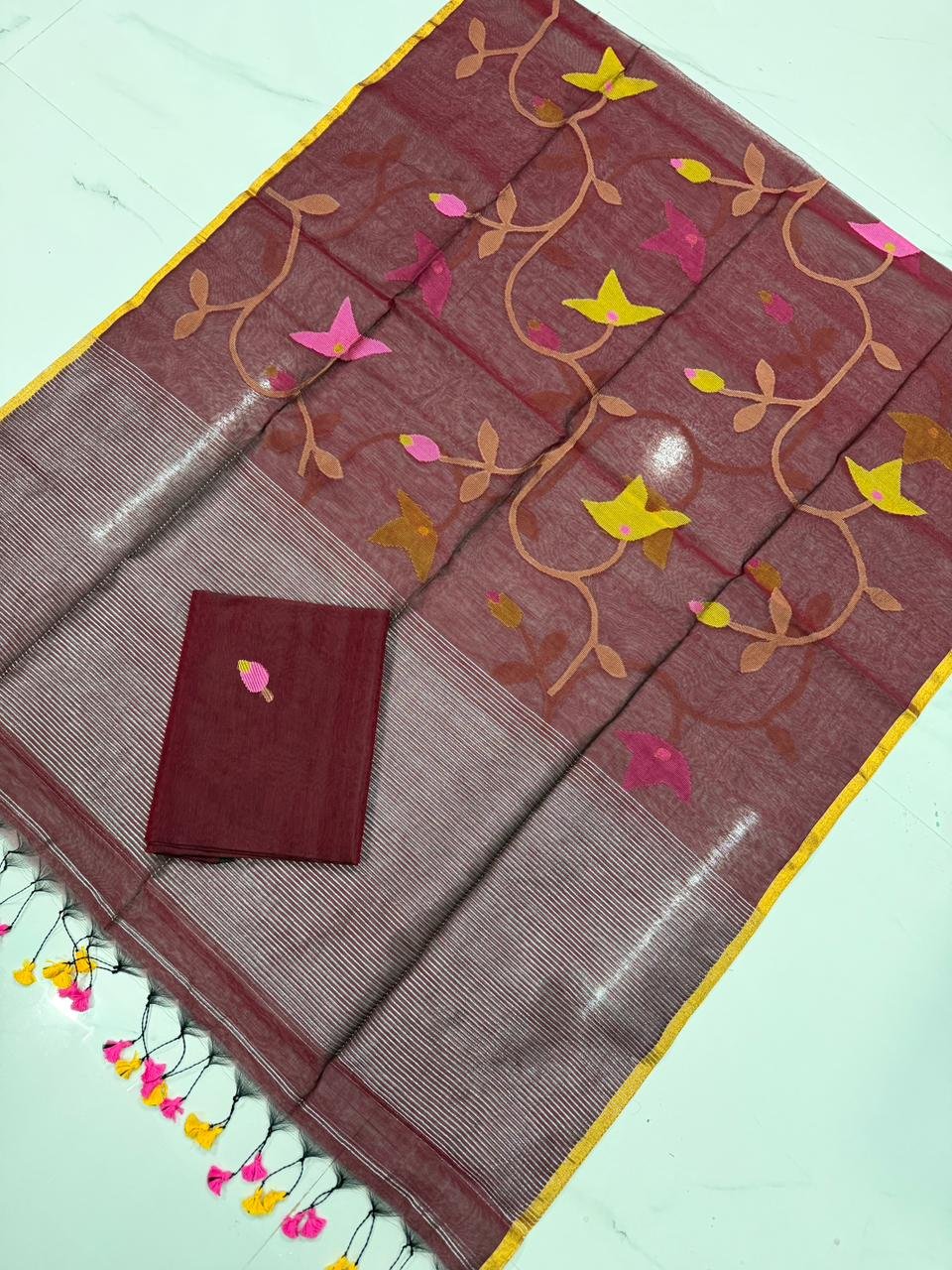 Premium Muslin Unstitched Suite with All-Over Jamdani Weave