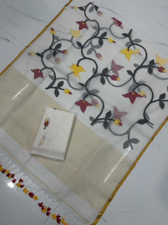 Premium Muslin Unstitched Suite with All-Over Jamdani Weave