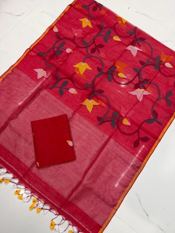 Premium Muslin Unstitched Suite with All-Over Jamdani Weave