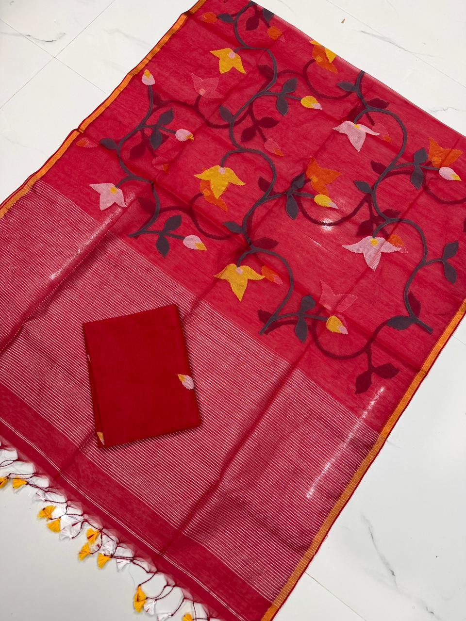 Premium Muslin Unstitched Suite with All-Over Jamdani Weave