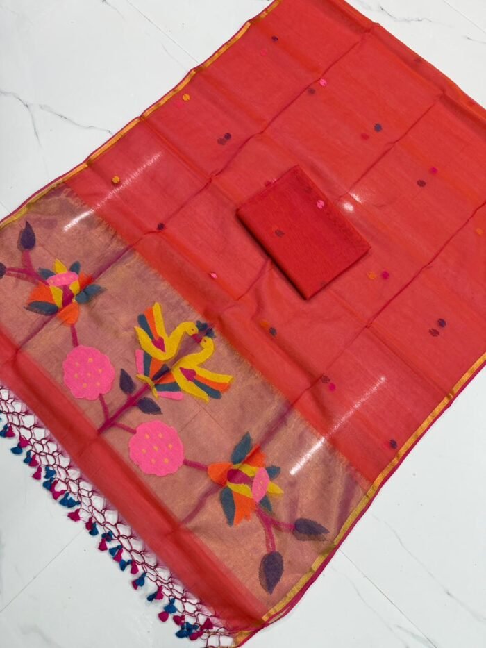 Premium Muslin Unstitched Suite with Traditional Jamdani Avian & Floral Artistry