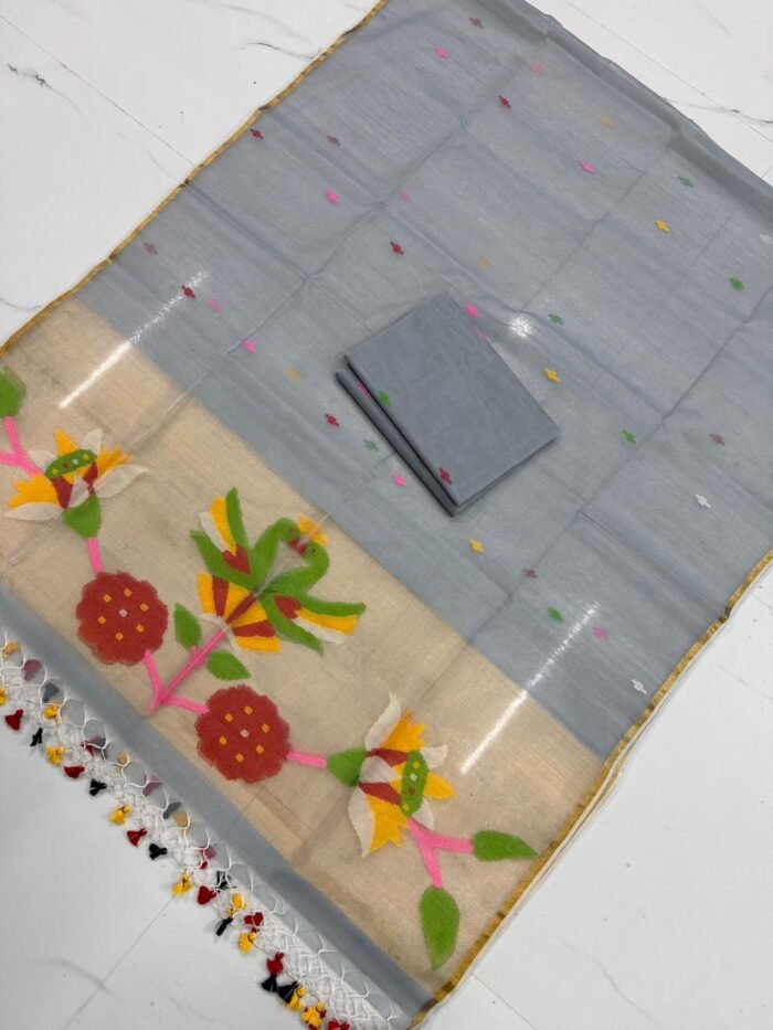 Premium Muslin Unstitched Suite with Traditional Jamdani Avian & Floral Artistry