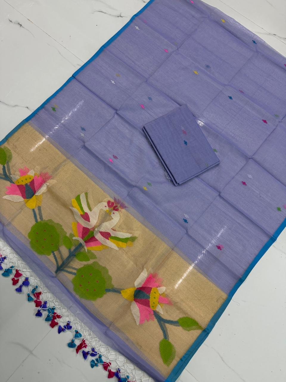 Premium Muslin Unstitched Suite with Traditional Jamdani Avian & Floral Artistry