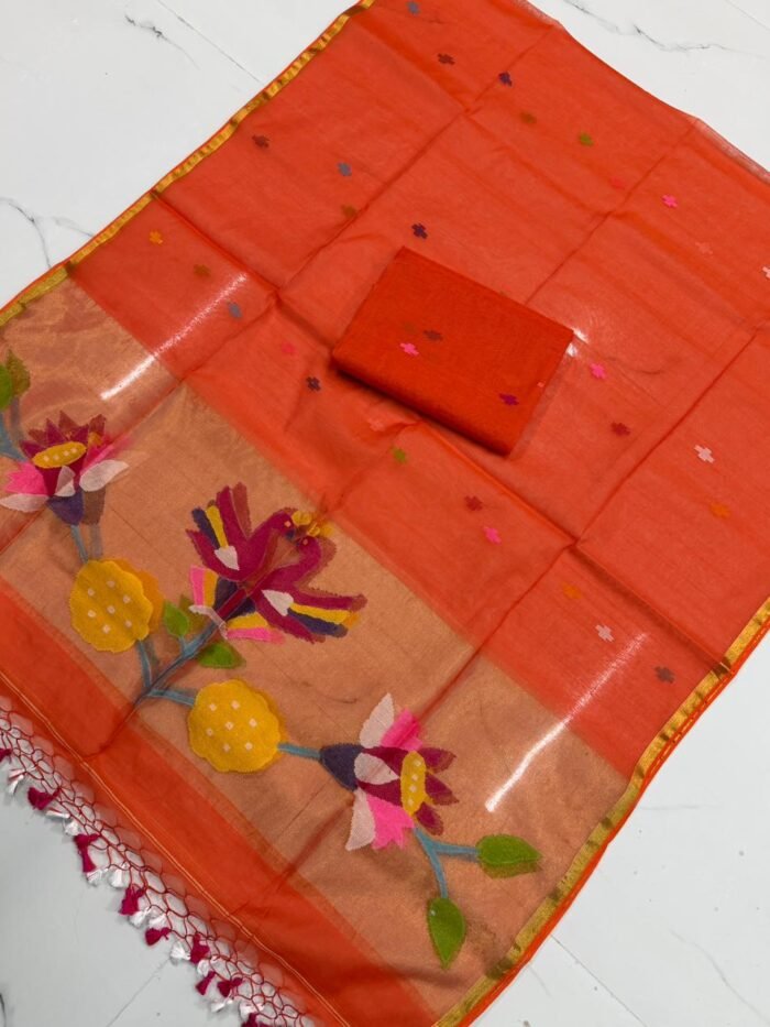 Premium Muslin Unstitched Suite with Traditional Jamdani Avian & Floral Artistry