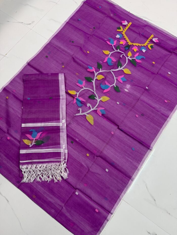 Premium Muslin Unstitched Suite with Handwoven Floral Vine & Tasseled Dupatta