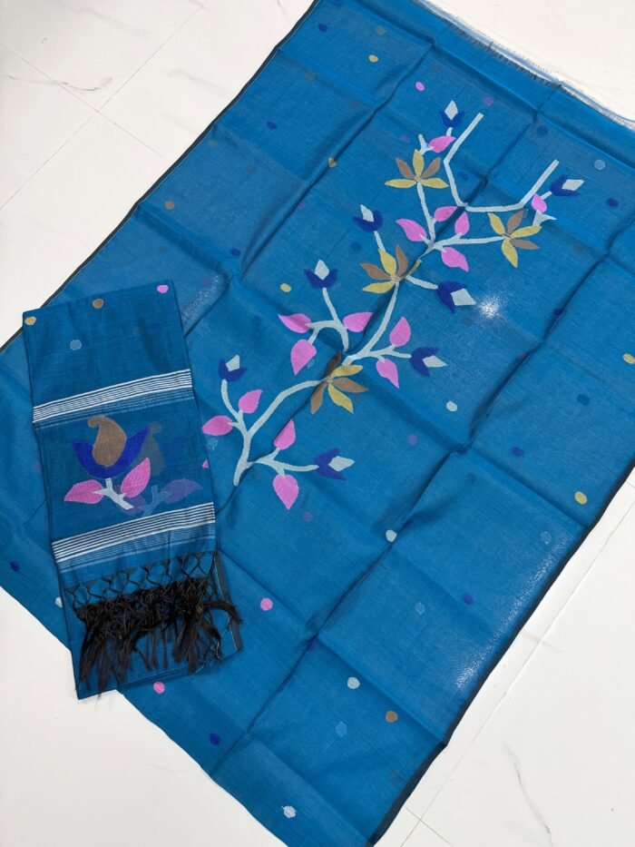 Premium Muslin Unstitched Suite with Handwoven Floral Vine & Tasseled Dupatta