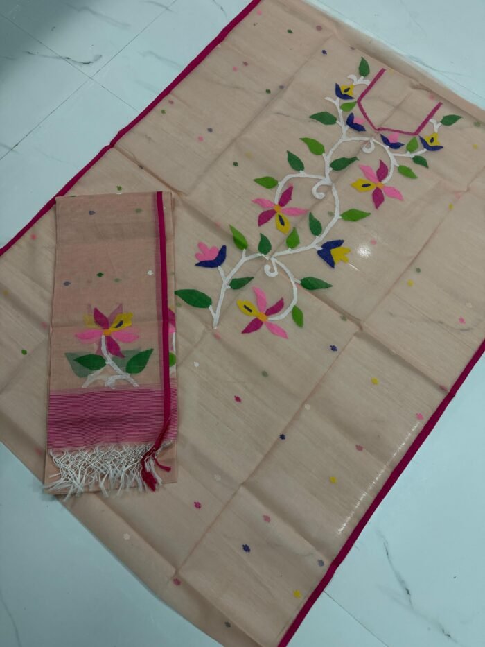 Premium Muslin Unstitched Suite with Handwoven Floral Vine & Tasseled Dupatta