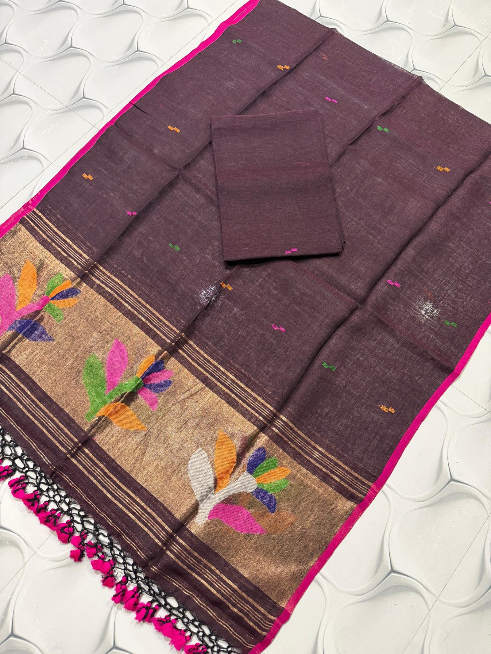 Premium Linen Unstitched Suite with Traditional Paithani-Style