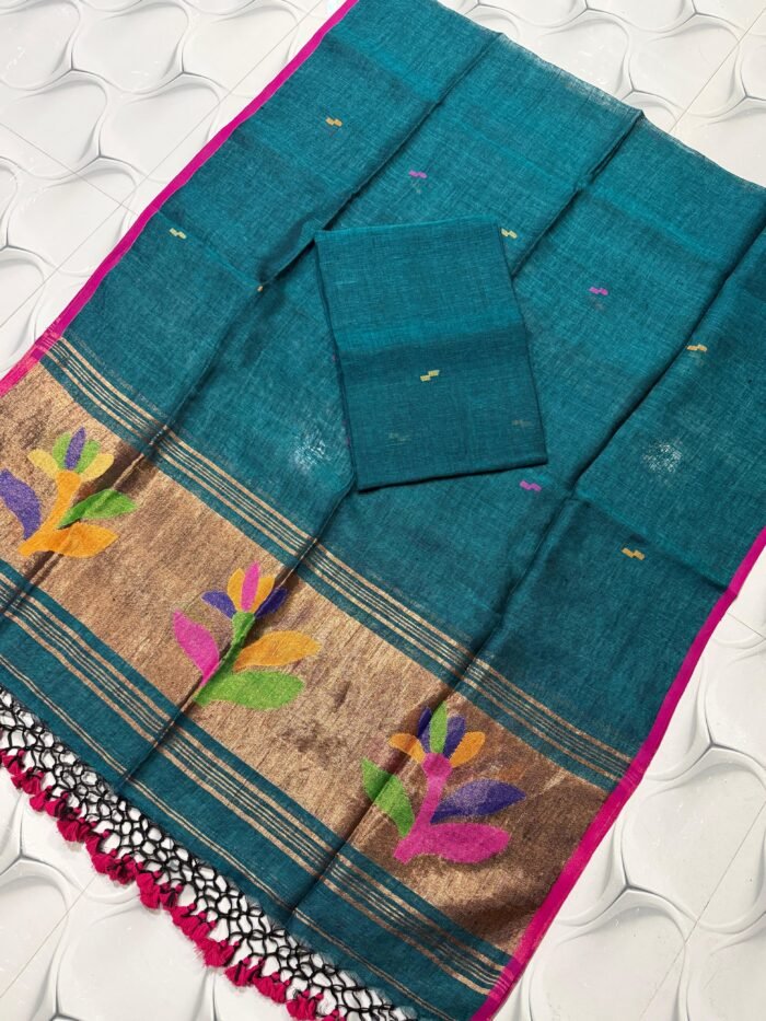 Premium Linen Unstitched Suite with Traditional Paithani-Style
