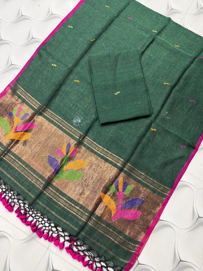 Premium Linen Unstitched Suite with Traditional Paithani-Style