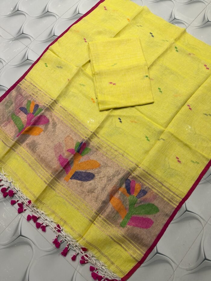 Premium Linen Unstitched Suite with Traditional Paithani-Style