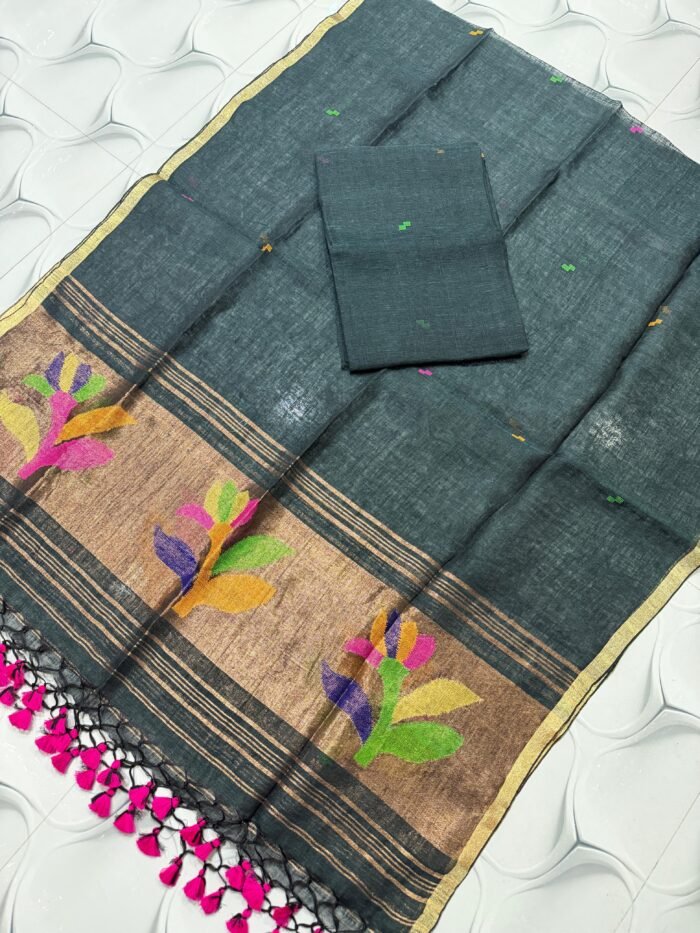 Premium Linen Unstitched Suite with Traditional Paithani-Style
