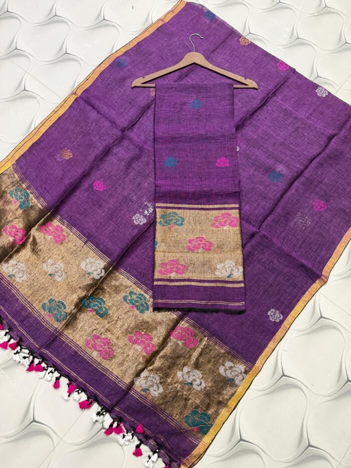 Premium Linen Unstitched Suite with Traditional Paithani-Style