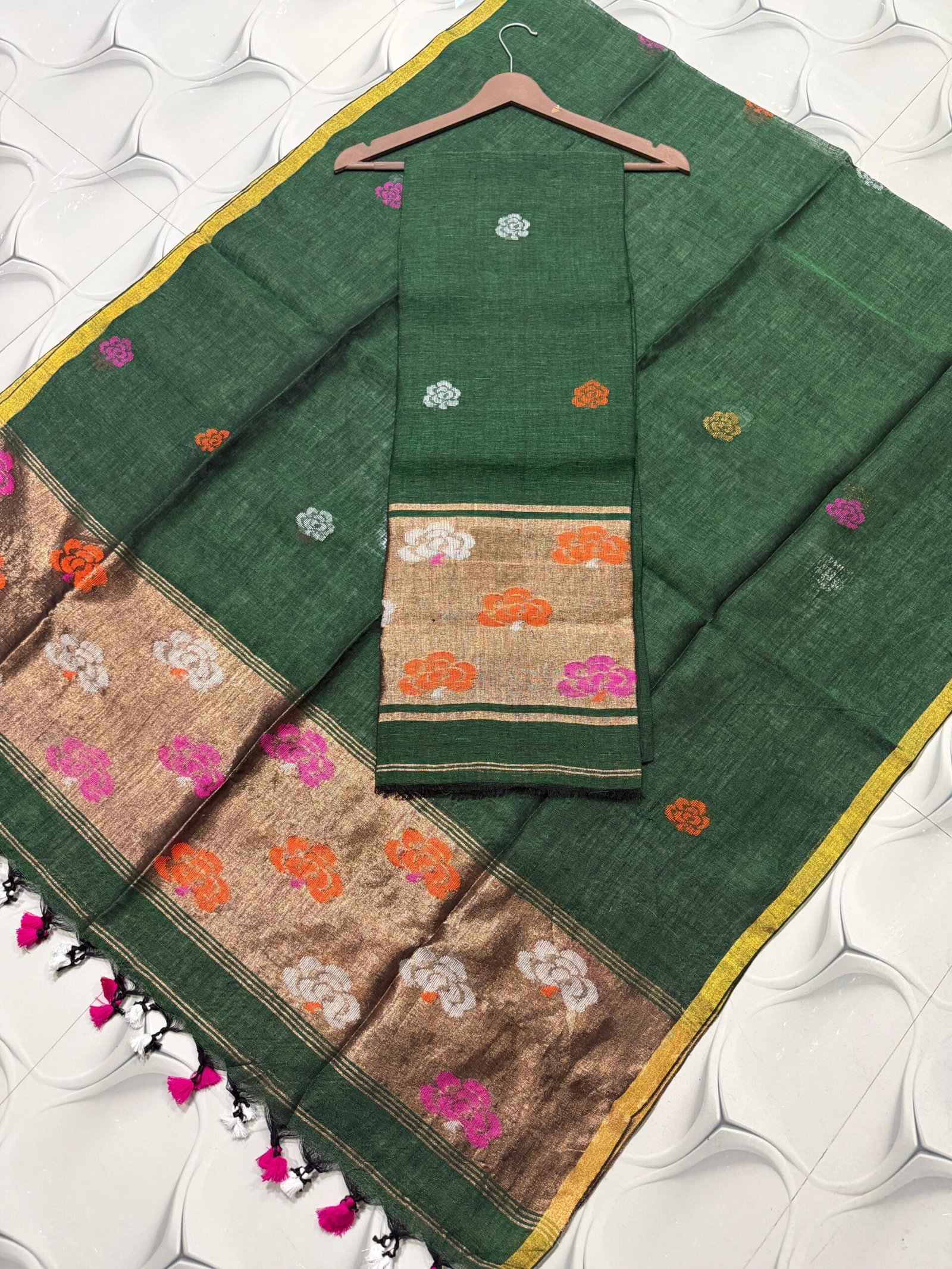 Premium Linen Unstitched Suite with Traditional Paithani-Style