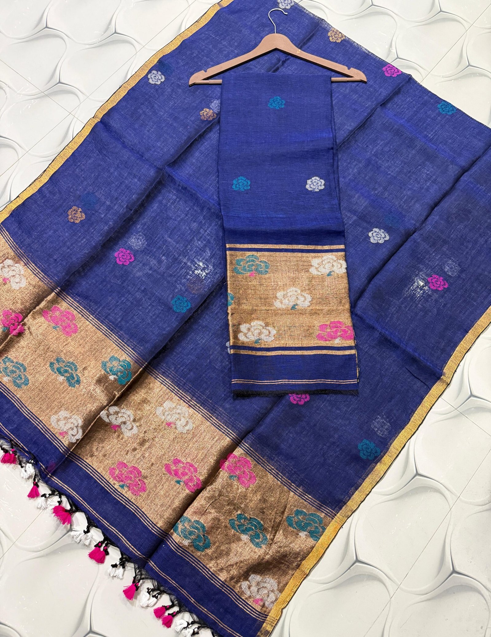 Premium Linen Unstitched Suite with Traditional Paithani-Style