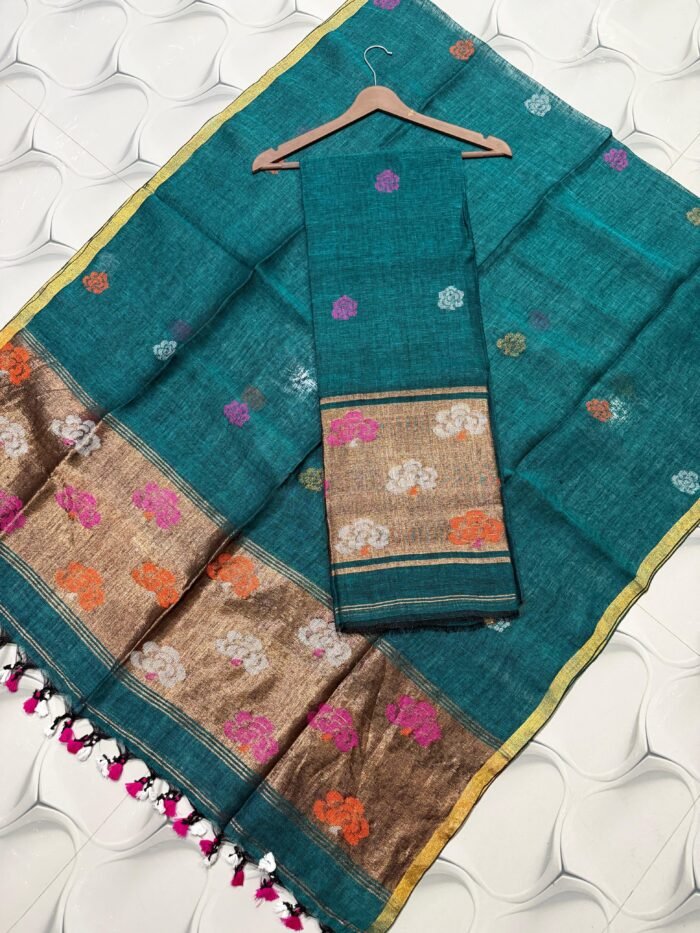 Premium Linen Unstitched Suite with Traditional Paithani-Style