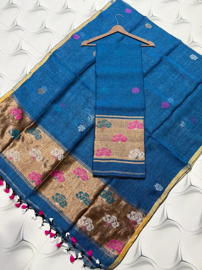 Premium Linen Unstitched Suite with Traditional Paithani-Style