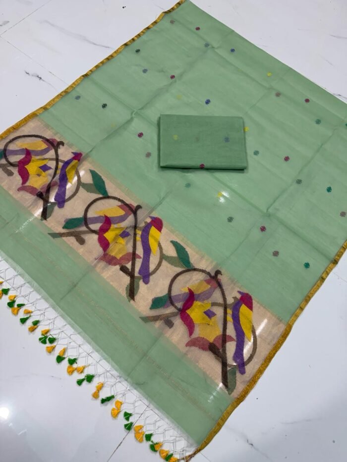 Premium Muslin Unstitched Suite with Avian Jamdani Artistry & Metallic Borders